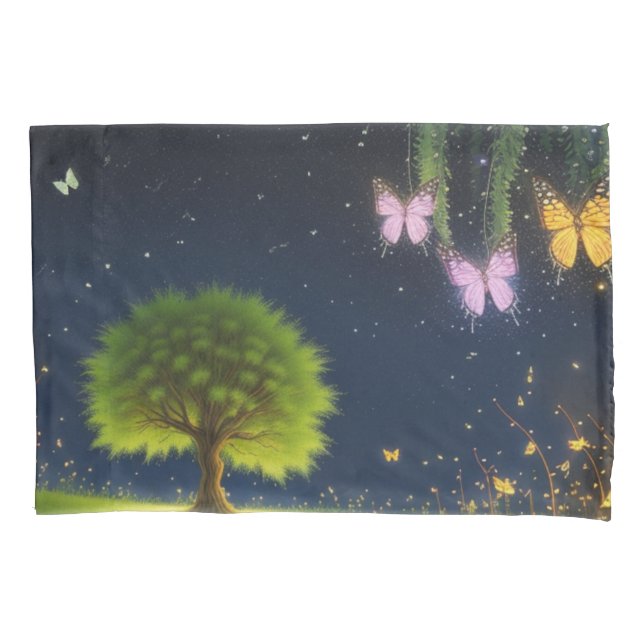 Night Willow Tree w/butterflies and fireflies Pillowcase (Front)