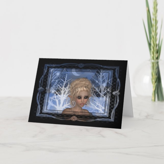Night Wintertime Elf Design Holiday Card (Front)