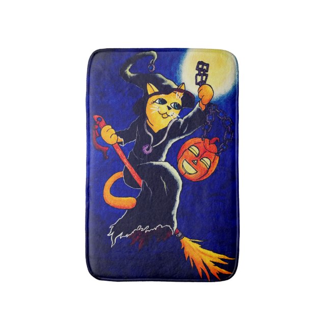 Night Witch Cat Bath Mat (Front Vertical)