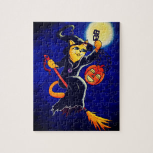 Night Witch Cat Jigsaw Puzzle