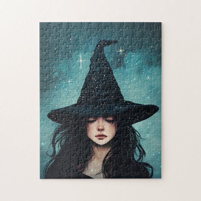 Night Witch Starry Night Illustration Jigsaw Puzzle (Vertical)