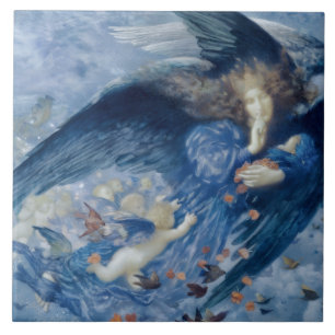 Night with her Train of Stars (Angel with Cherubs) Ceramic Tile