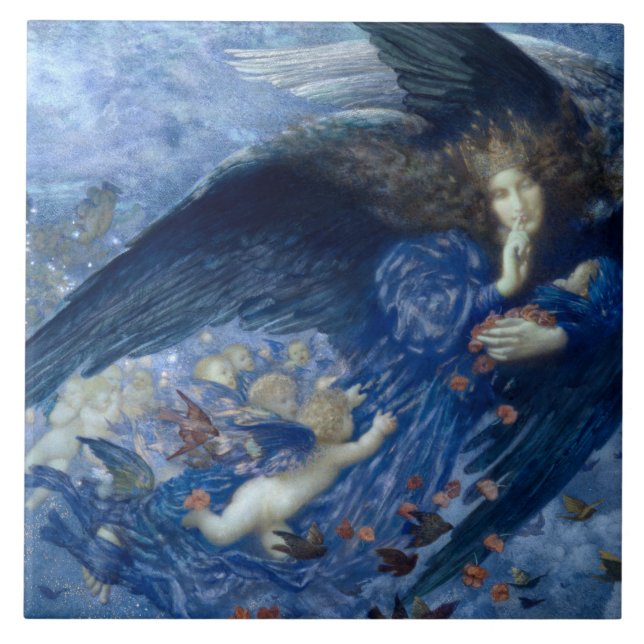 Night with her Train of Stars (Angel with Cherubs) Ceramic Tile (Front)