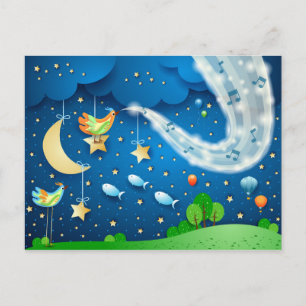 Night with music and birds postcard