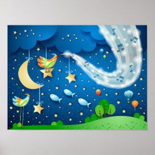 Night with music and birds poster