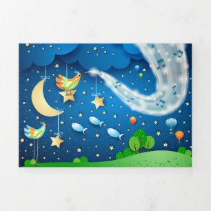 Night with music and birds Tri-Fold card