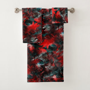 Night with showy spoiled red leaves fallen on ash bath towel set