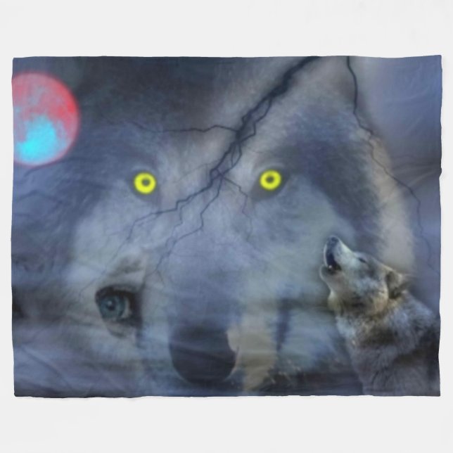 NIGHT WOLF FLEECE BLANKET (Front (Horizontal))