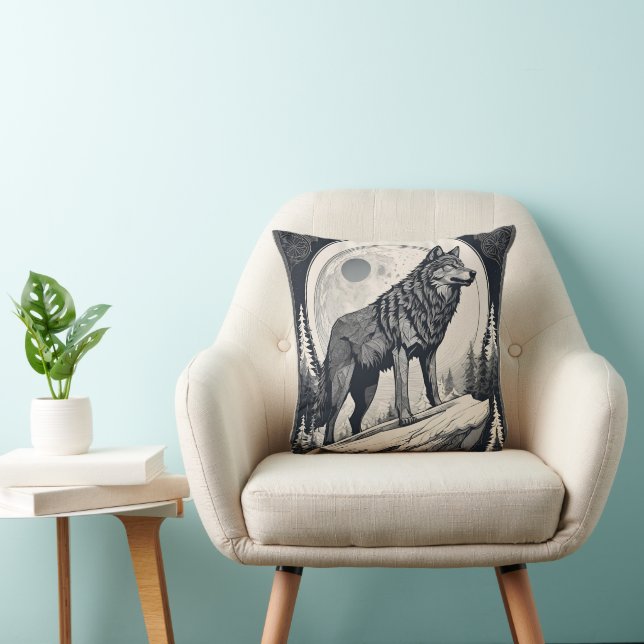 Night Wolf Howl – Moonlight & Forest Aesthetic Cushion (Chair)
