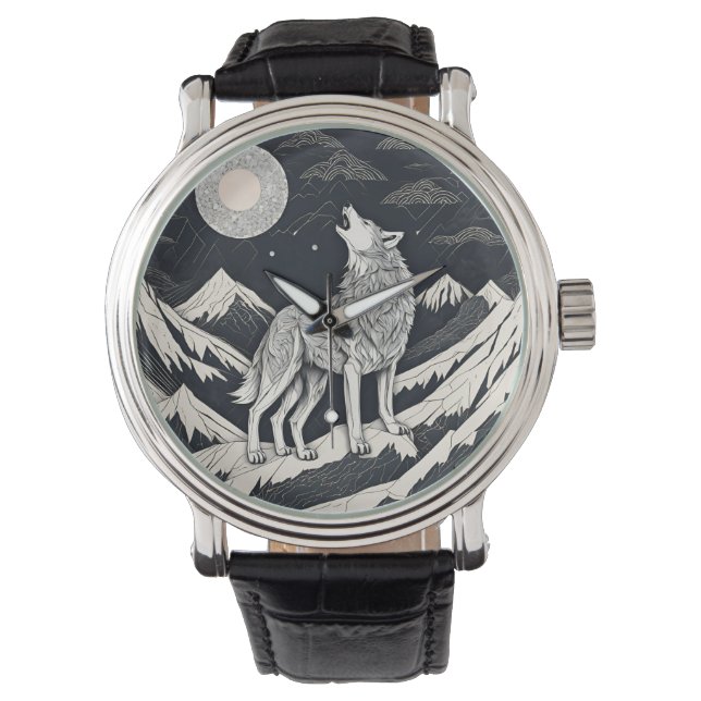 Night Wolf Howl – Moonlight & Forest Aesthetic Watch (Front)