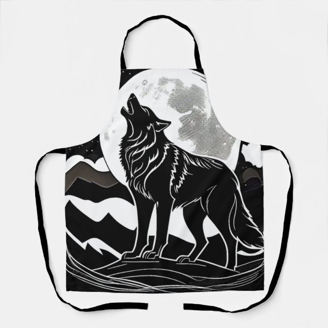 Night Wolf Silhouette Design Apron (Front)