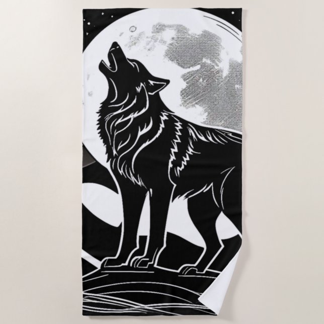 Night Wolf Silhouette Design Beach Towel (Front)