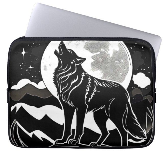 Night Wolf Silhouette Design Laptop Sleeve (Front)