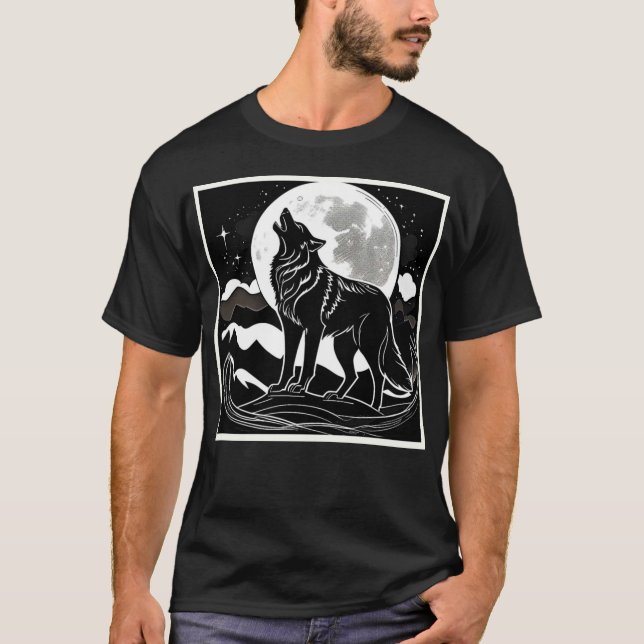 Night Wolf Silhouette Design T-Shirt (Front)