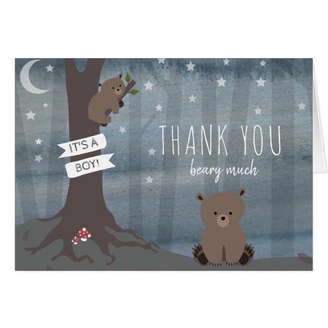 Night Woodland Bear Boy Baby Shower Thank You (Front Horizontal)