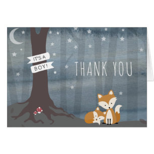 Night Woodland Fox Boy Baby Shower Thank You