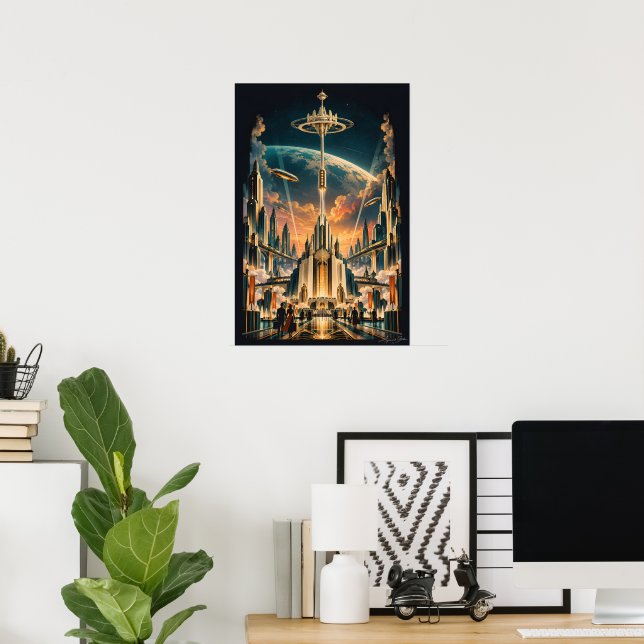 Nightfall at Orbital Gate Poster (Home Office)