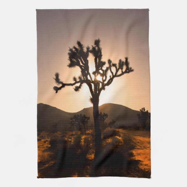 Nightfall begins at Joshua Tree Tea Towel (Vertical)