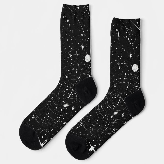 Nightfall Elegance: Black Star Design Collection" Socks (Left)