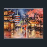 Nightfall in Gion - Art Print Collection Postcard<br><div class="desc">Experience the enchantment of Kyoto's Gion neighbourhood at night with these art prints. The blend of tradition and modernity,  illuminated temples to create a nostalgic and serene atmosphere. Share the magic of Japan with your loved ones with this artistic postcard.</div>