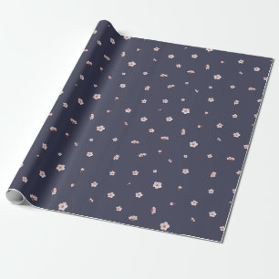 Nightfall Navy Japanese Cherry Blossom Floral Patt Wrapping Paper