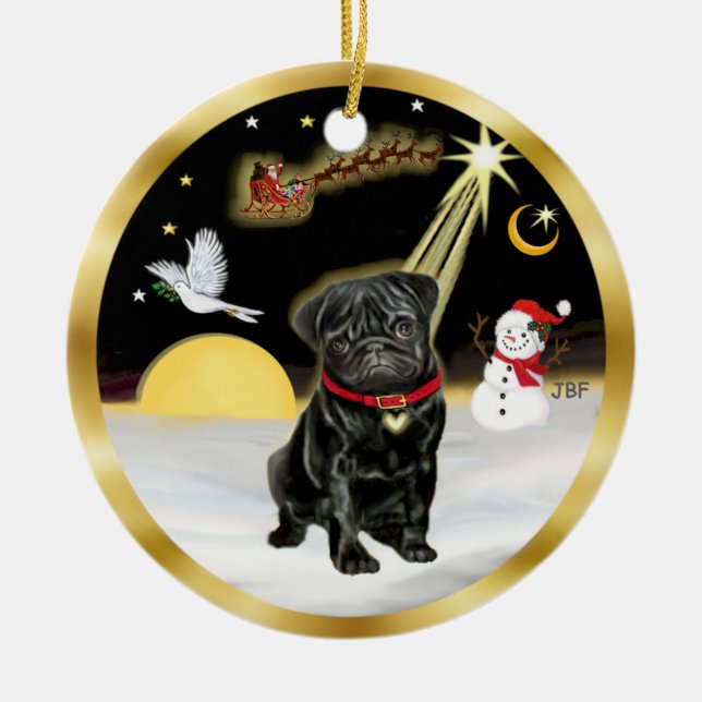 NightFlight-  Black Pug (#13) Ceramic Ornament (Front)