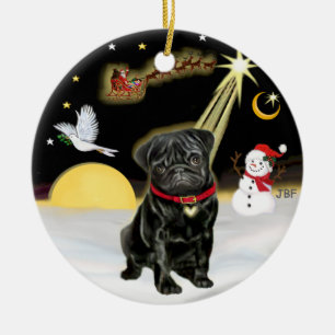 NightFlight- Black Pug (#13) Ceramic Tree Decoration