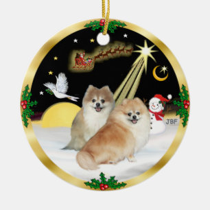 NightFlight-  Two Pomeranians Ceramic Tree Decoration
