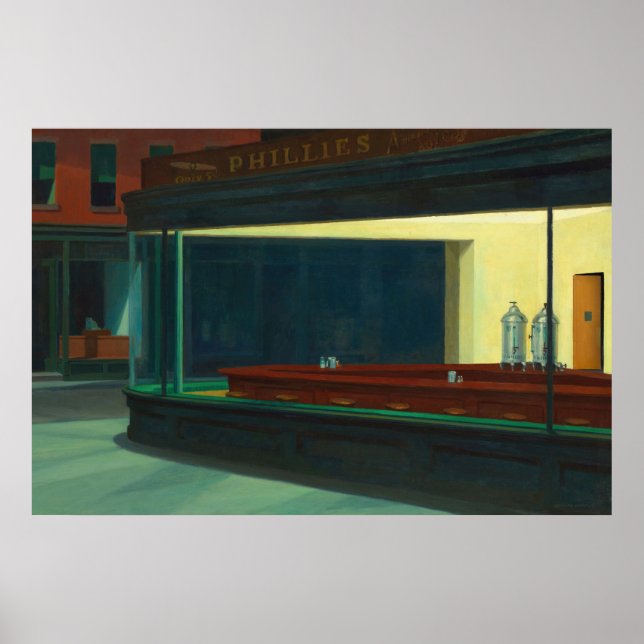Nighthawks - Empty Diner - Edward Hopper Style Poster (Front)