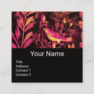 NIGHTINGALE AND ROSES MONOGRAM Pink Black Floral Square Business Card