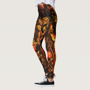 NIGHTINGALE,ROSES Red Yellow Leaves Black Floral Leggings