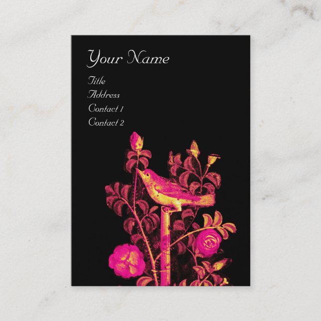 NIGHTINGALE WITH ROSES MONOGRAM ,Pink Black Pearl Business Card (Front)