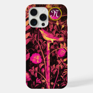 NIGHTINGALE WITH ROSES MONOGRAM, Pink Black Yellow iPhone Case