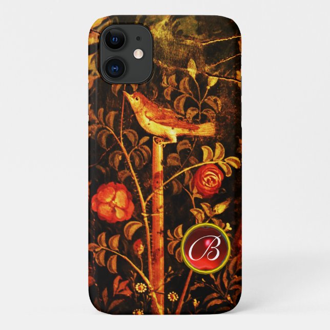 NIGHTINGALE WITH ROSES MONOGRAM, Red Black Yellow Case-Mate iPhone Case (Back)