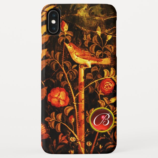 NIGHTINGALE WITH ROSES MONOGRAM, Red Black Yellow Case-Mate iPhone Case (Back)