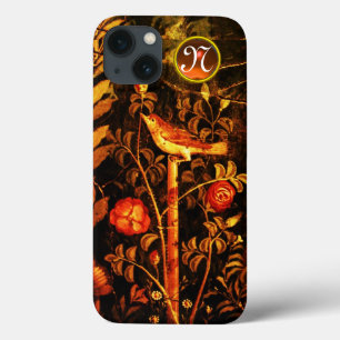 NIGHTINGALE WITH ROSES MONOGRAM, Red Black Yellow iPhone 13 Case