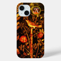 NIGHTINGALE WITH ROSES MONOGRAM, Red Black Yellow