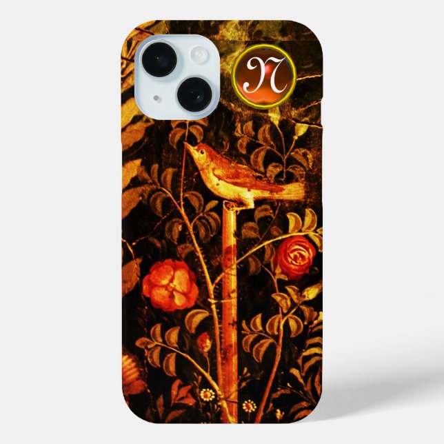 NIGHTINGALE WITH ROSES MONOGRAM, Red Black Yellow Case-Mate iPhone Case (Back)