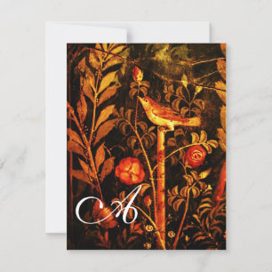 NIGHTINGALE WITH ROSES MONOGRAM, Red Black Yellow Invitation