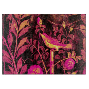 NIGHTINGALE WITH ROSES ,Pink,Fuchsia Black Yellow Cutting Board