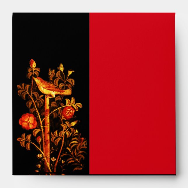 NIGHTINGALE WITH ROSES , Red Black Gold Envelopes (Front)