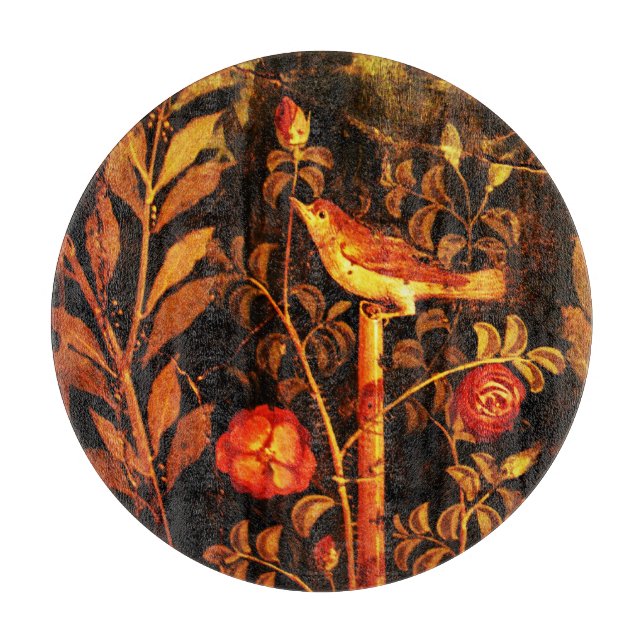 NIGHTINGALE WITH ROSES ,Red Black Yellow Cutting Board (Front)