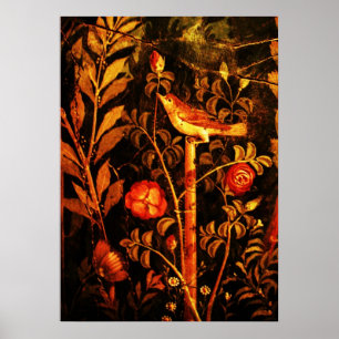 NIGHTINGALE WITH ROSES, Red Black Yellow Poster
