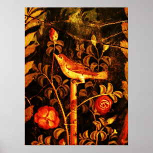 NIGHTINGALE WITH ROSES, Red Black Yellow Poster