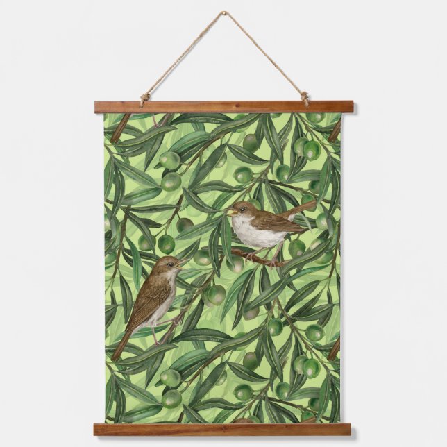 Nightingales in the olive tree 2 hanging tapestry (Front)