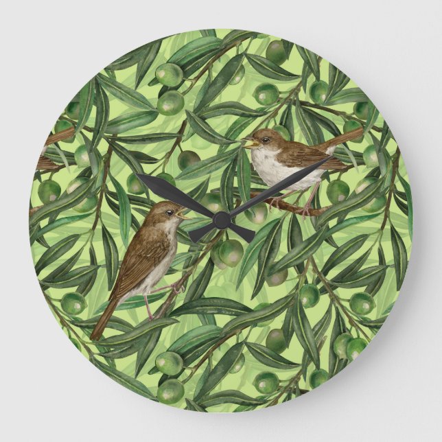 Nightingales in the olive tree 2 large clock (Front)