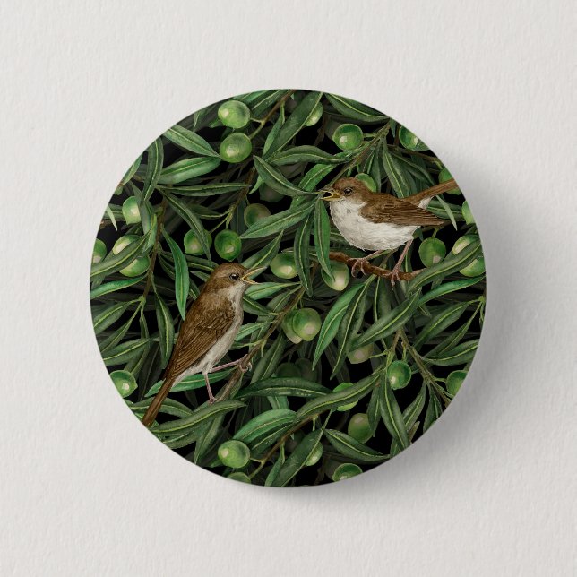 Nightingales in the olive tree 3 6 cm round badge (Front)