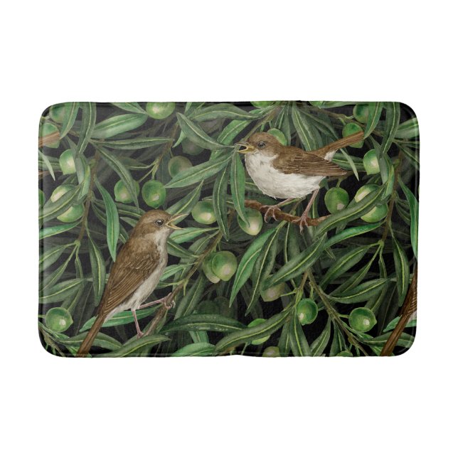Nightingales in the olive tree 3 bath mat (Front)