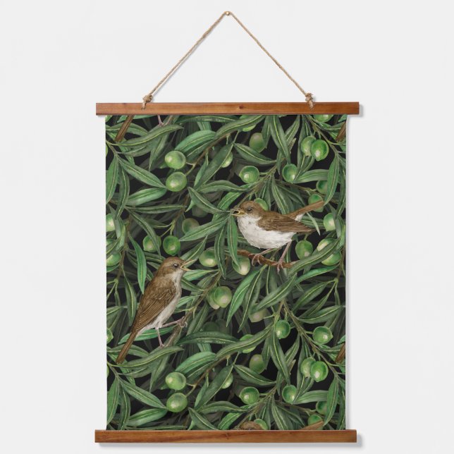 Nightingales in the olive tree 3 hanging tapestry (Front)