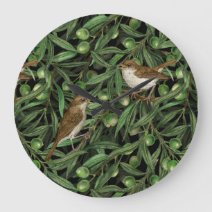 Nightingales in the olive tree 3 large clock